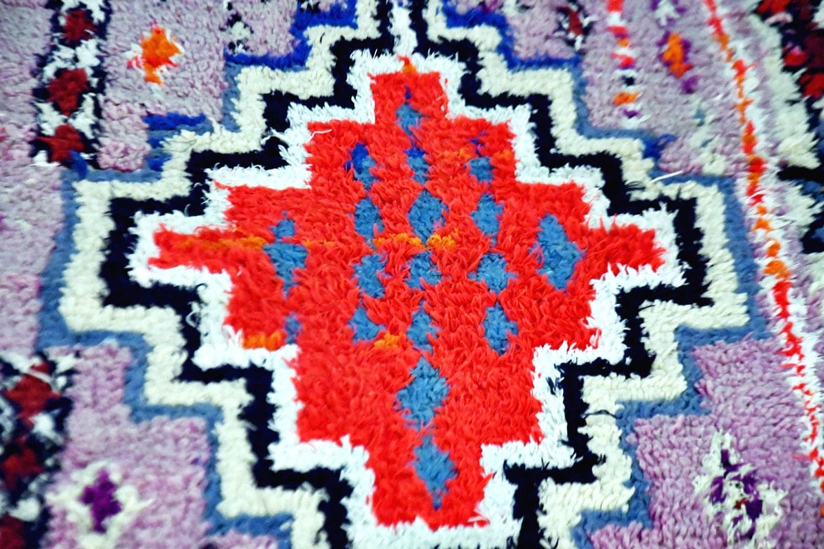 lilac red blue moroccan boujaad runner rug close up
