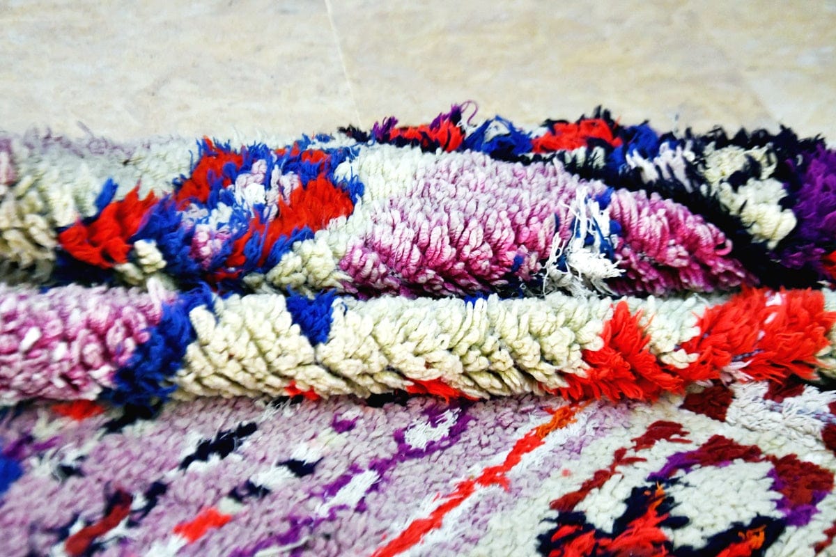 lilac red blue moroccan boujaad runner rug folded