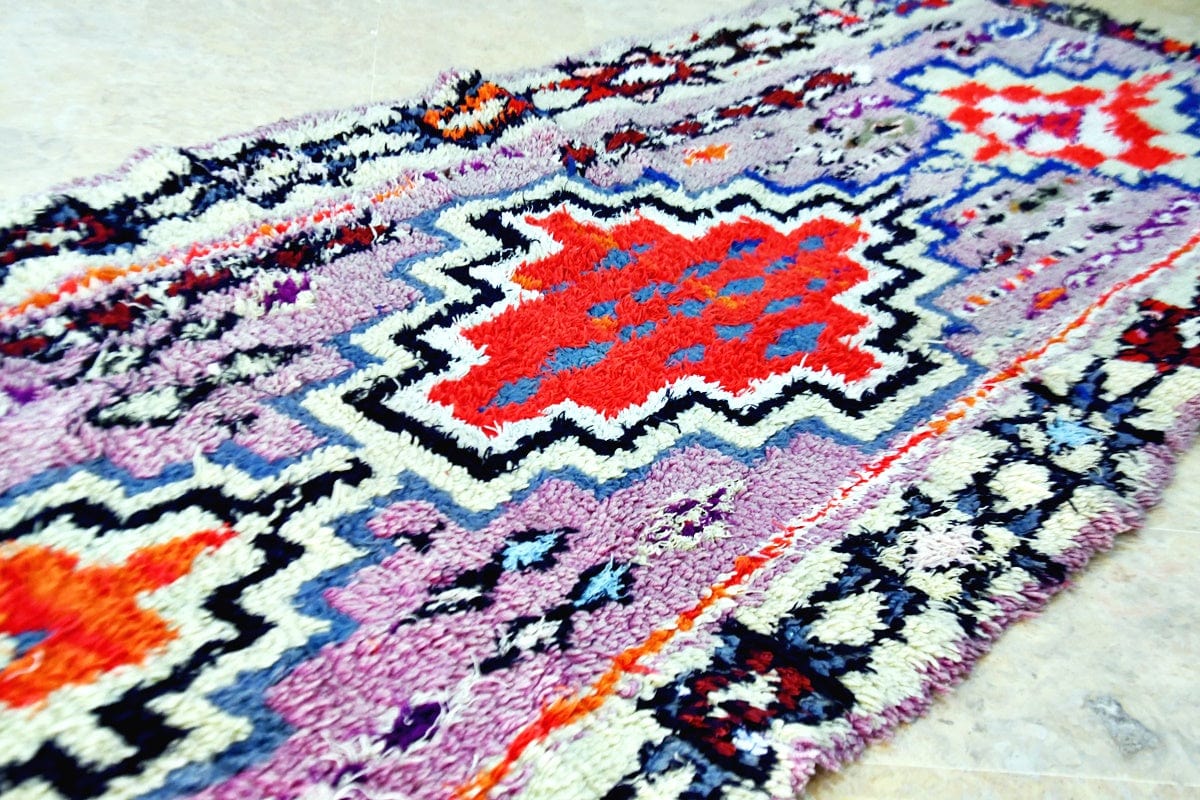 lilac red blue moroccan boujaad runner rug side
