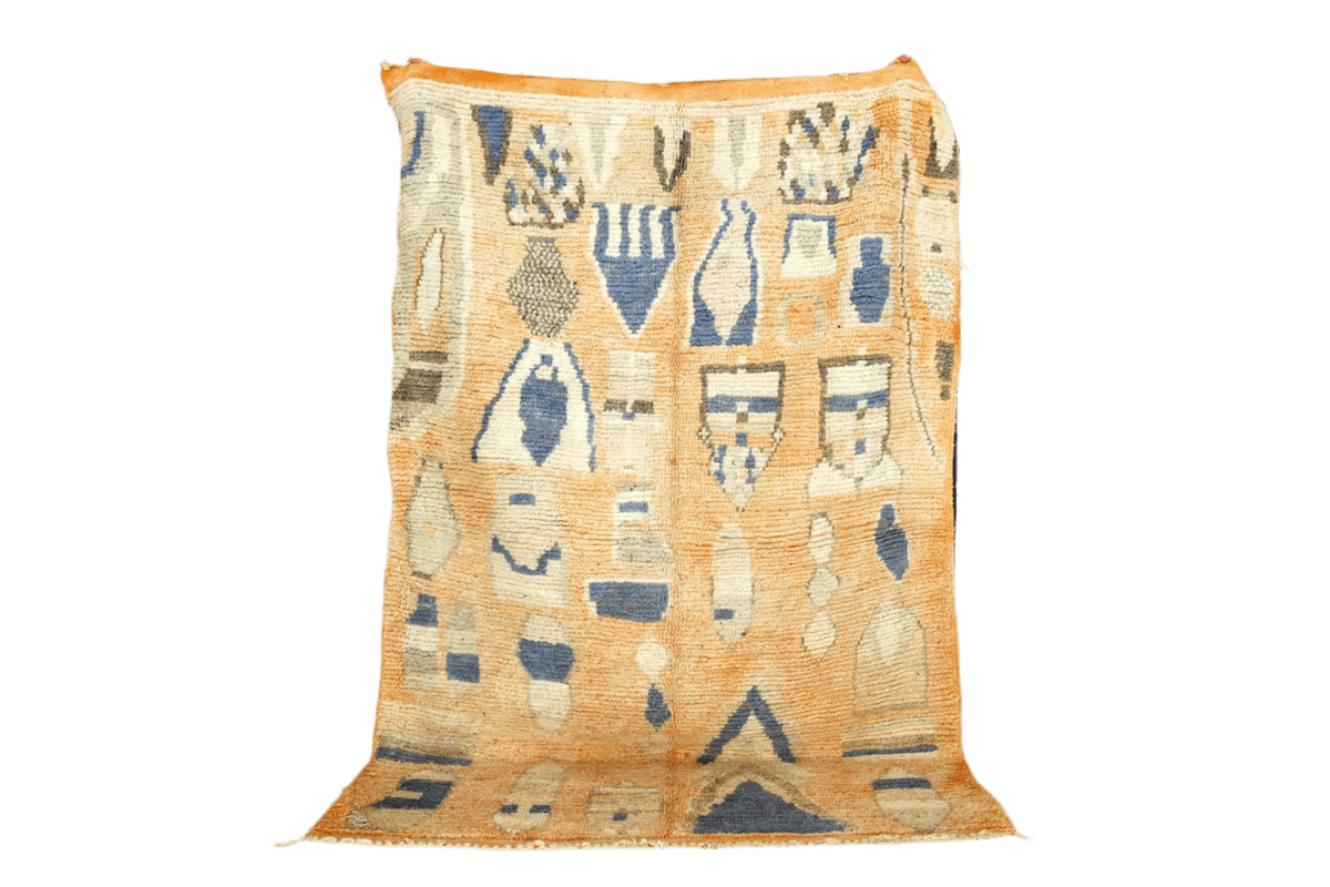 peach blue moroccan boujaad rug standing
