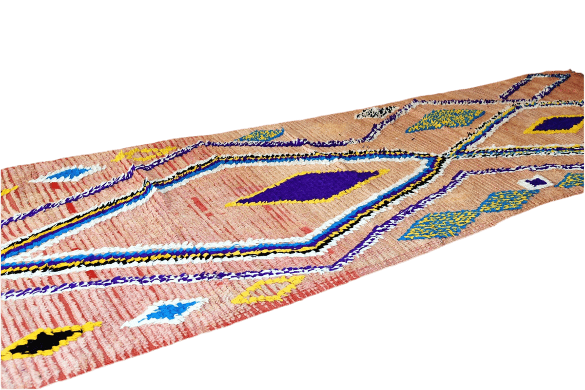 peach blue yellow morocan vintage boujaad runner rug