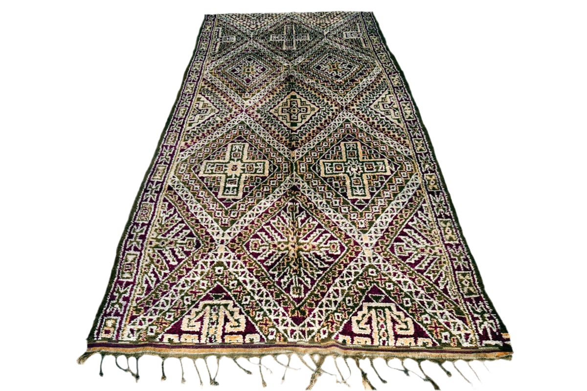 purple green black epic vintage maalem marmoucha rug morocco front
