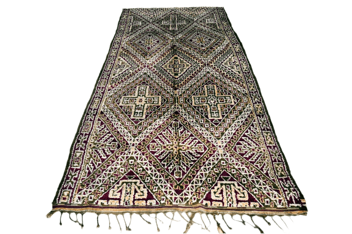 purple green black epic vintage maalem marmoucha rug morocco front