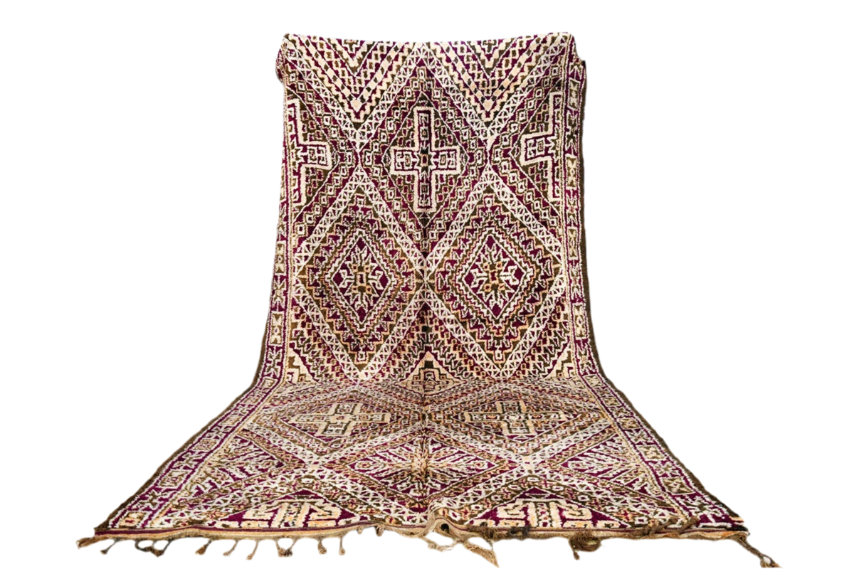 purple green black epic vintage maalem marmoucha rug morocco standing