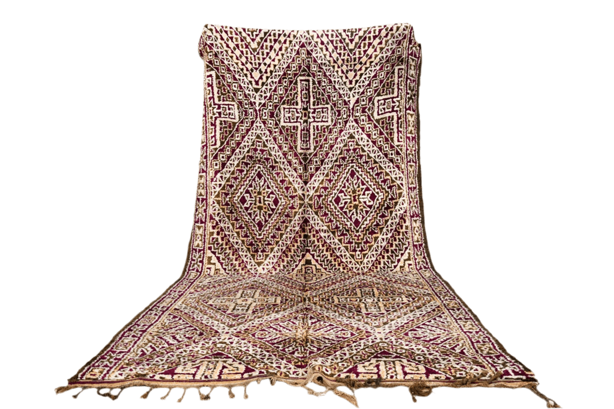 purple green black epic vintage maalem marmoucha rug morocco standing