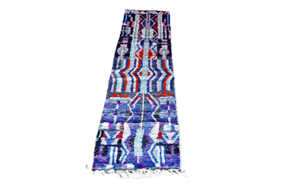 purple orange white moroccan runner rug boujaad front