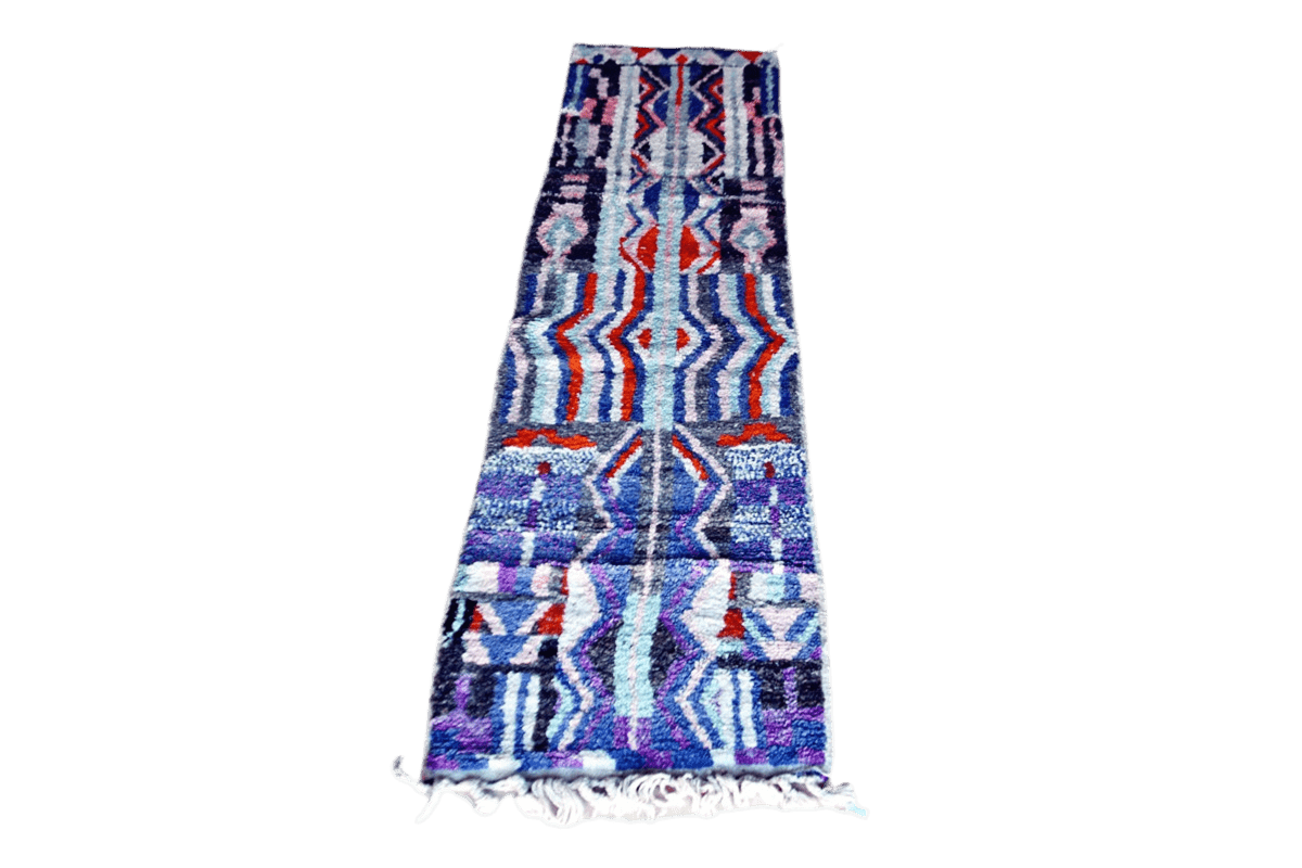 purple orange white moroccan runner rug boujaad front