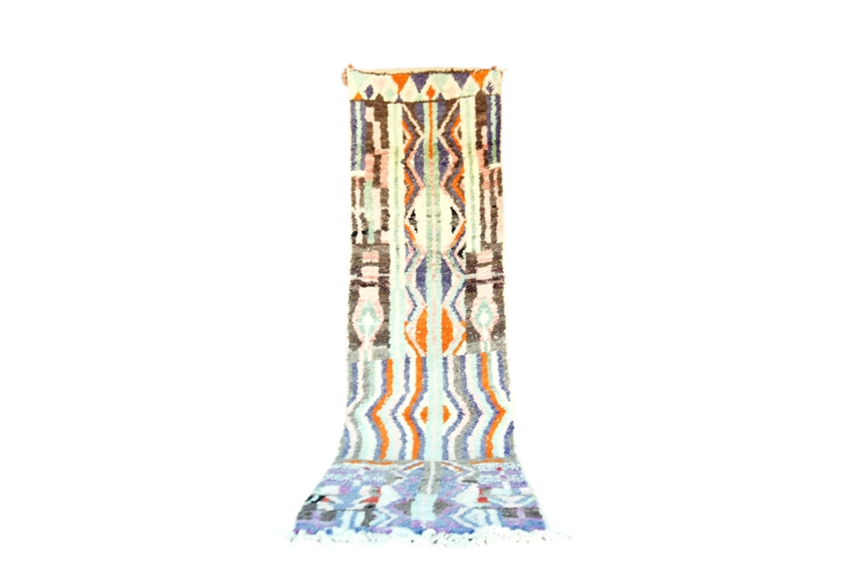 purple orange white moroccan runner rug boujaad standing