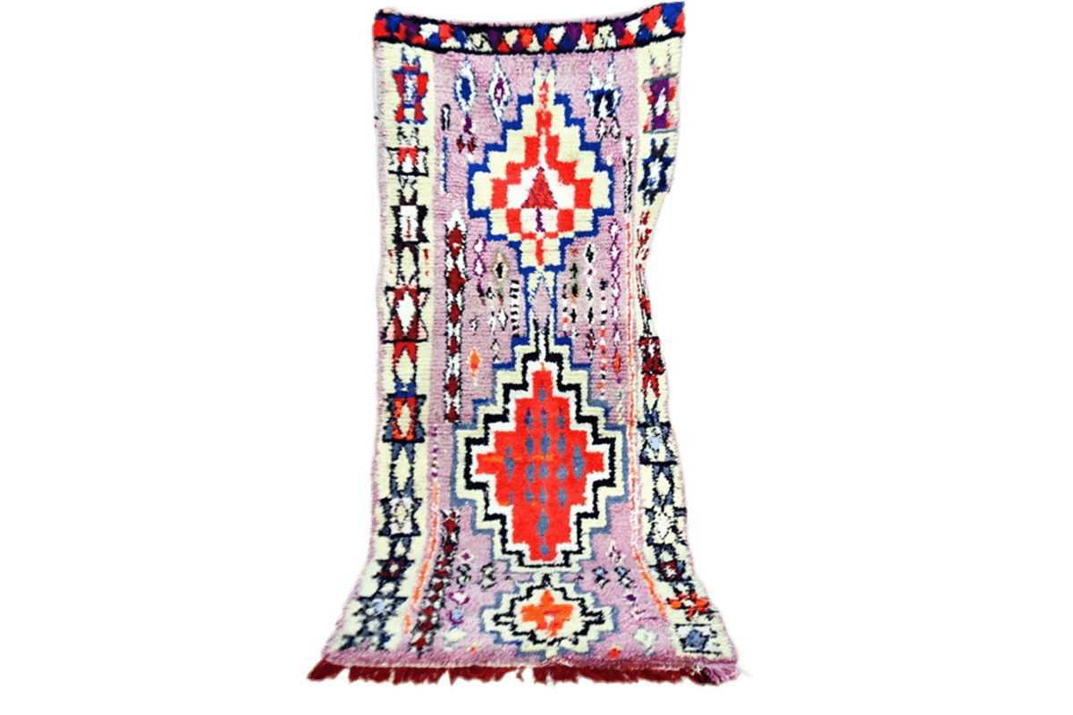 purple red vintage boujaad moroccan runner rug standing