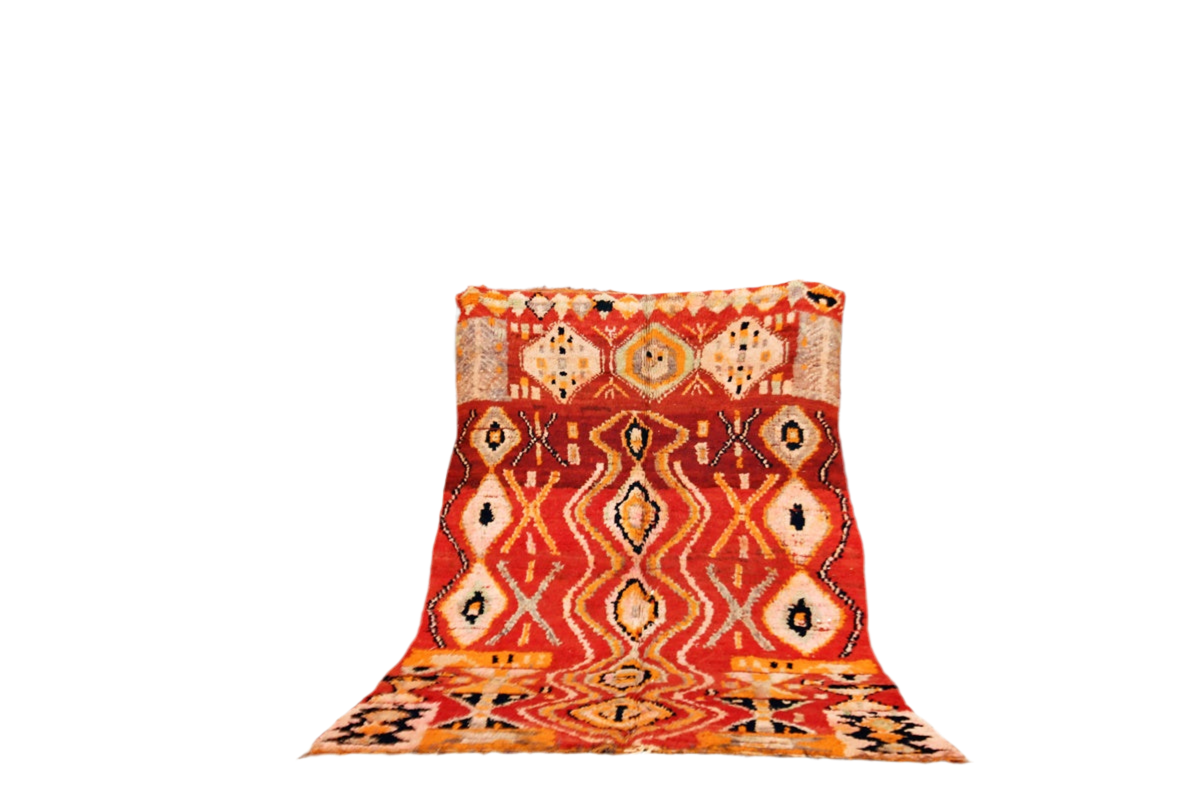 red abstract vintage boujaad rug morocco yellow