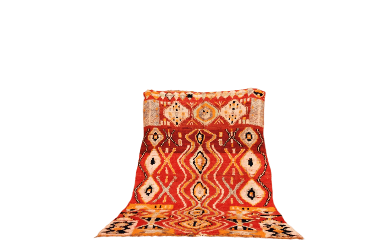 red abstract vintage boujaad rug morocco yellow