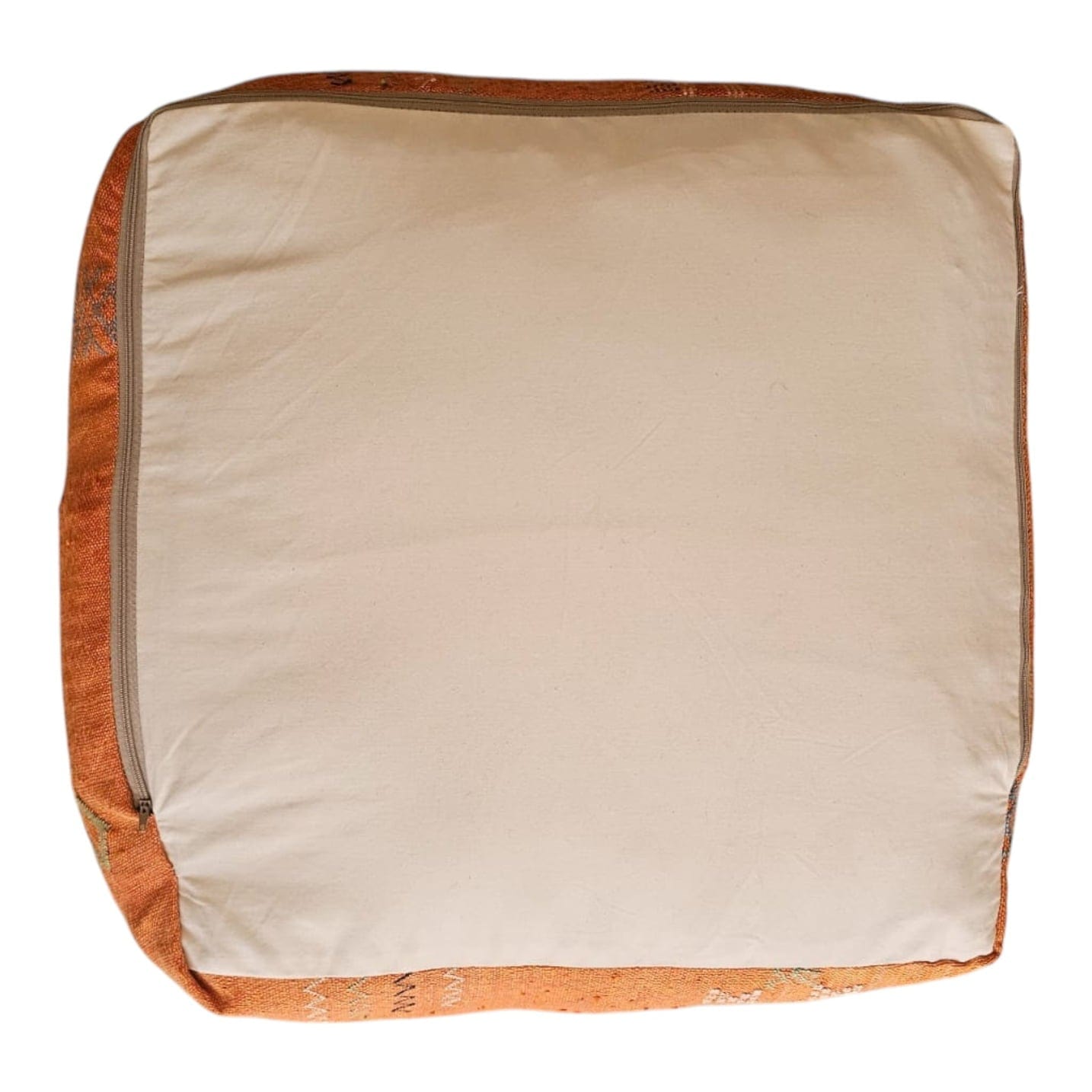 asabra cactus silk pouf floor cushio rust back