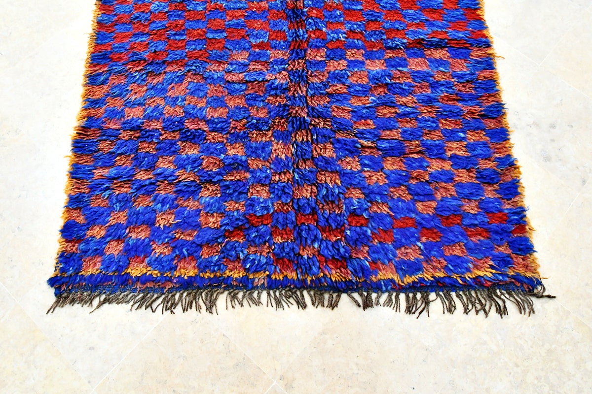 top bottom up beni mguild checker rug blue indigo red