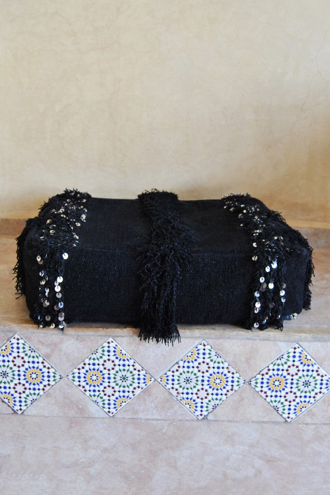 black handira moroccan floor cushion