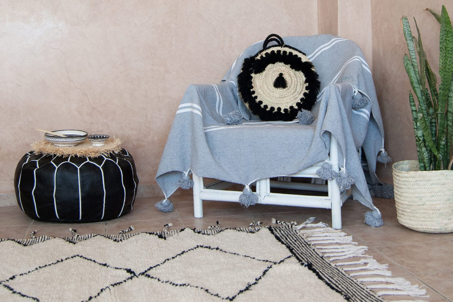 black moroccan round leather pouf ottoman boho decor labboho theboholab