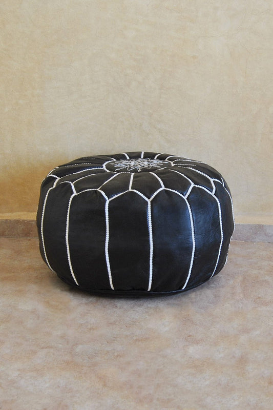 black round moroccan leather pouf ottoman