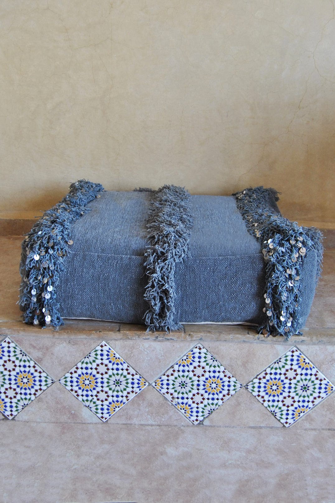 Grey handira Moroccan floor cushion