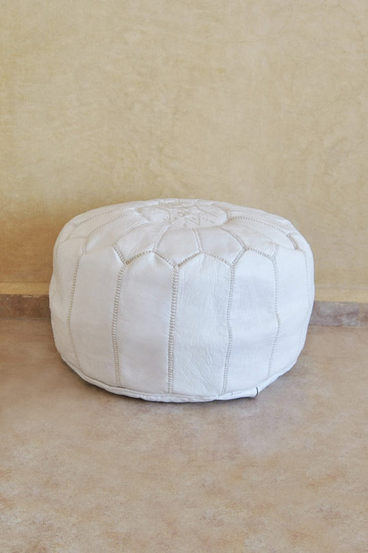 white leather circle pouf ottomans round embroidery