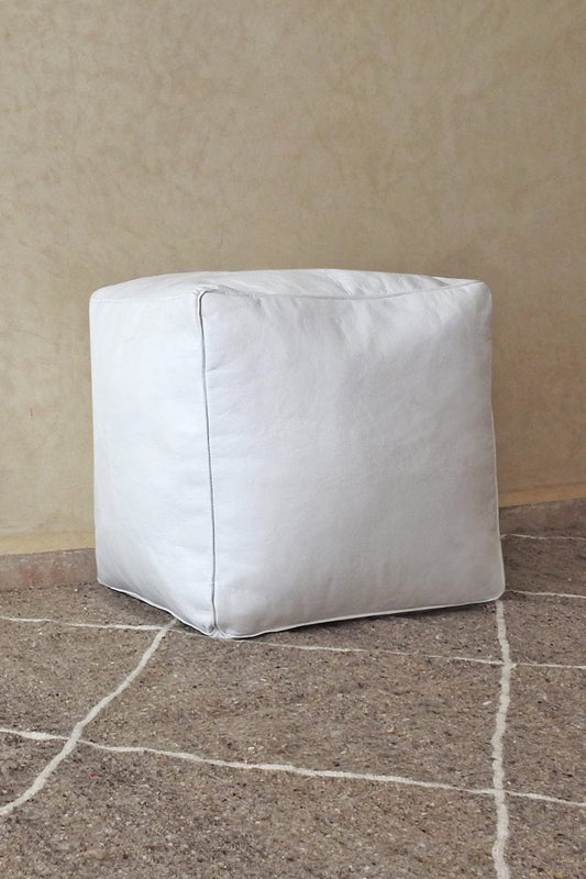 White leather square pouf ottomans round embroidery