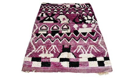 Abstract moroccan purple black area rectangle rug top