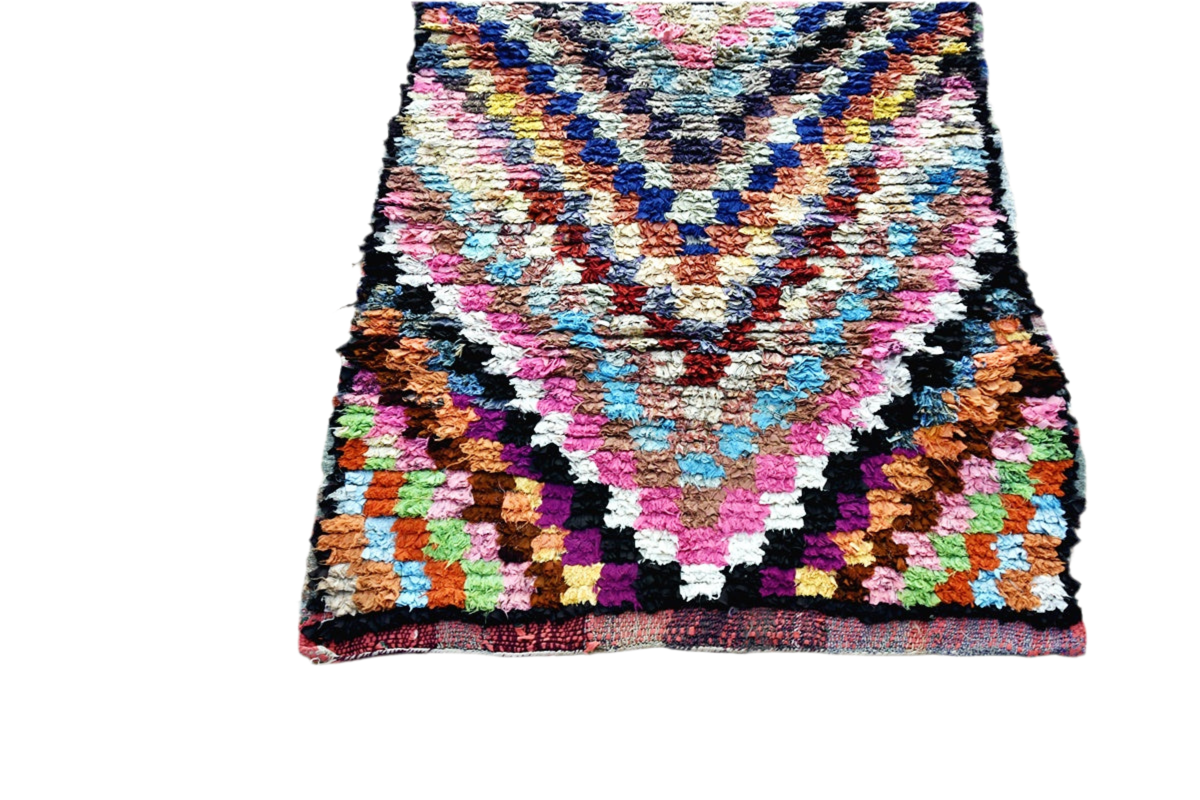 Arrow square pink purple blue Moroccan rag rug boucherouite 