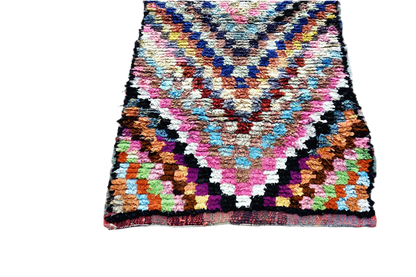 Arrow square pink purple blue Moroccan rag rug boucherouite 