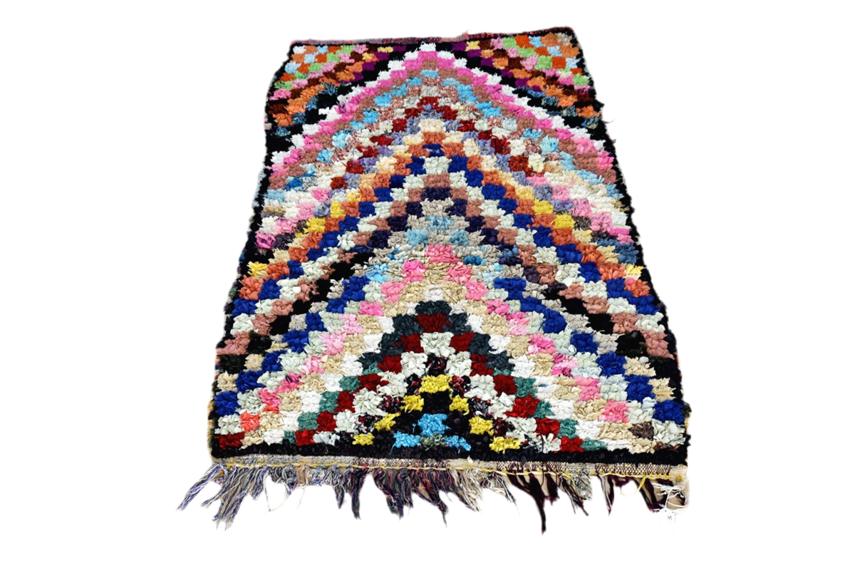 Arrow square pink purple blue Moroccan rag rug boucherouite full