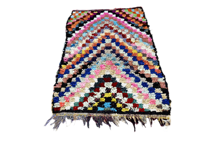 Arrow square pink purple blue Moroccan rag rug boucherouite full