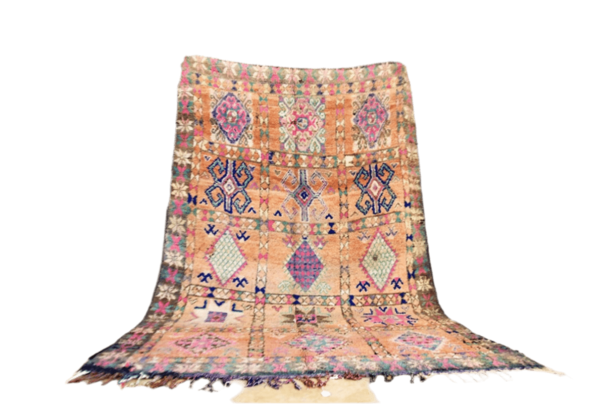 Beni Mguild pastel area rug morocco standing