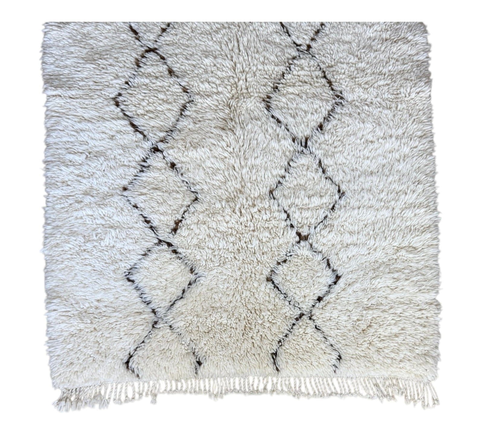 Beni ourain auhtentic white brown bottom tassels