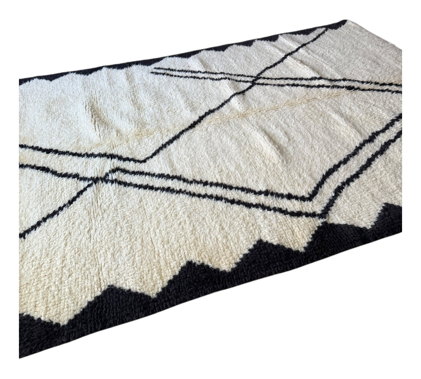 Black and white Beni Ourain rug side shot