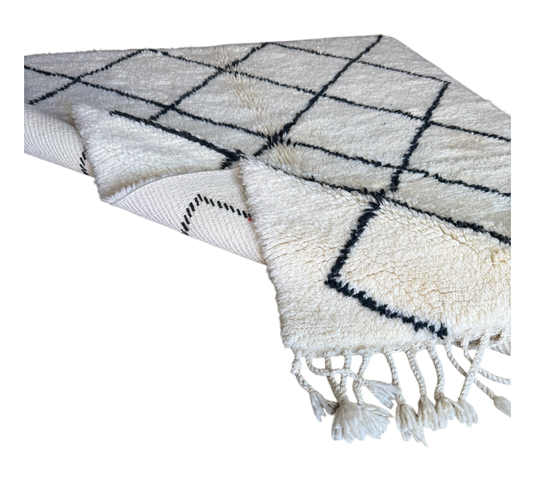Black and white  diamonds Beni Ourain rug folded