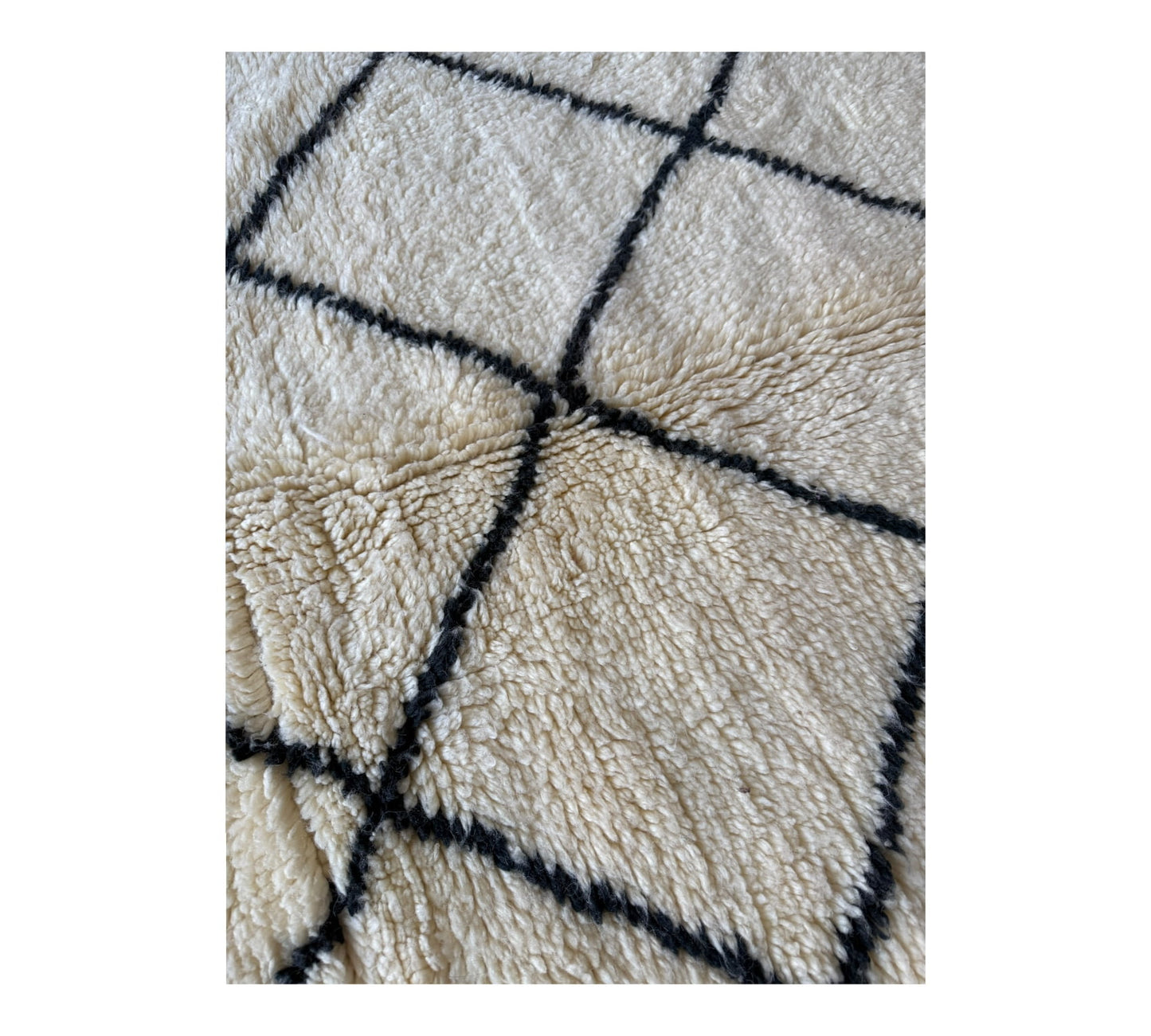Black and white  diamonds Beni Ourain rug top plush pile