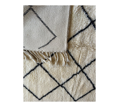 Black and white  diamonds Beni Ourain rug top plush pile back