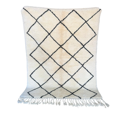 Black and white  diamonds Beni Ourain rug top plush pile back