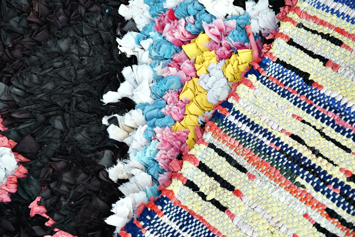 Black blue pink vintage boucherouite rug
