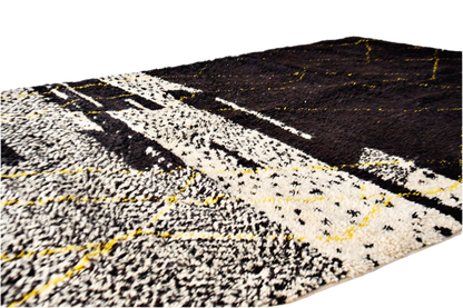 Black cream yallow abstract beni mrirt rug morocco 