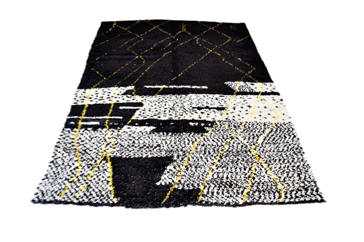 Black cream yallow abstract beni mrirt rug morocco front