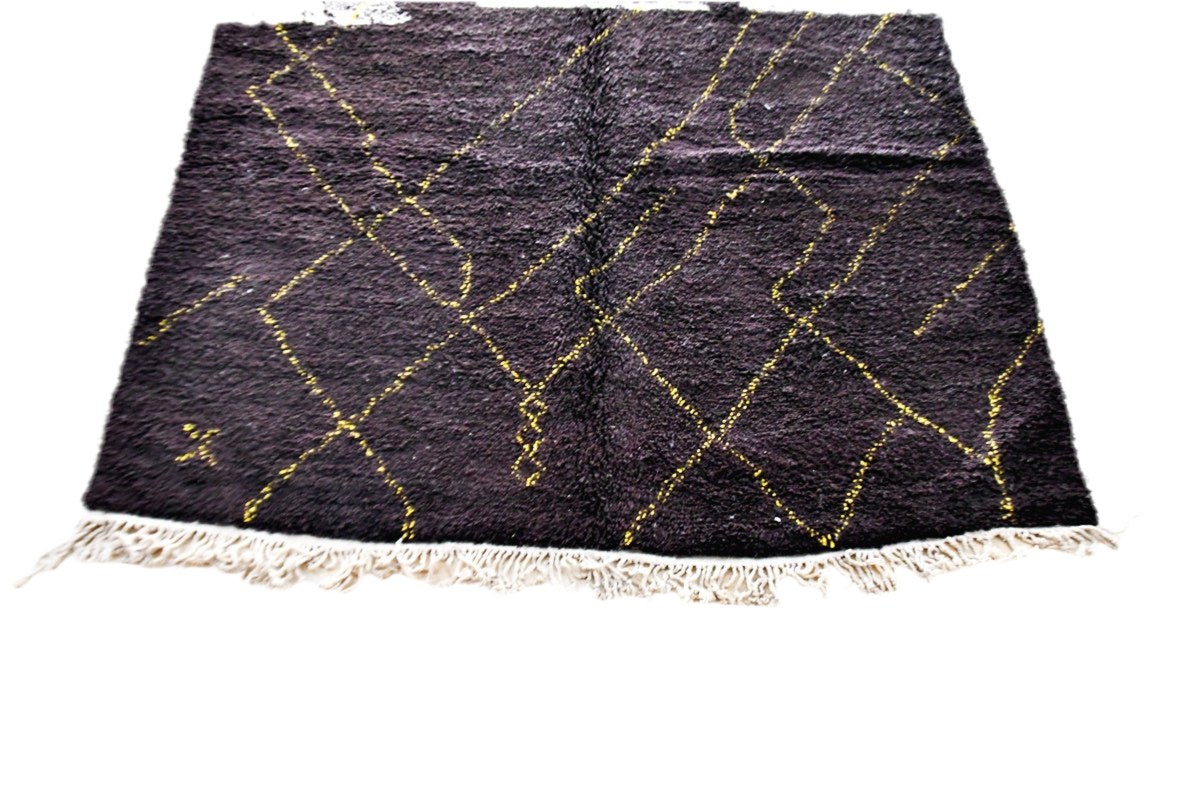 Black cream yallow abstract beni mrirt rug morocco tassels