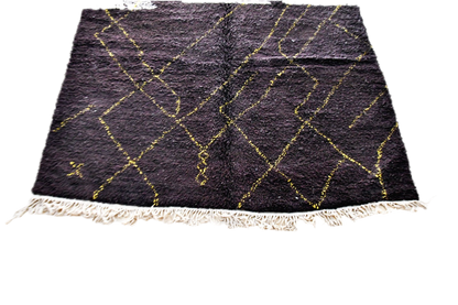 Black cream yallow abstract beni mrirt rug morocco tassels