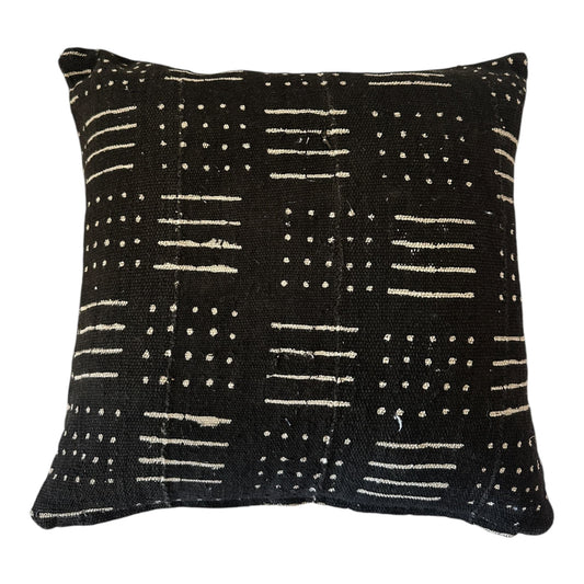Black mali mucloth cushion cover rows and dots tribal design front