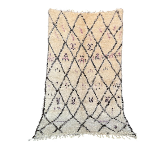 Black purple abstract white vintage beni ourain rug morocco standing