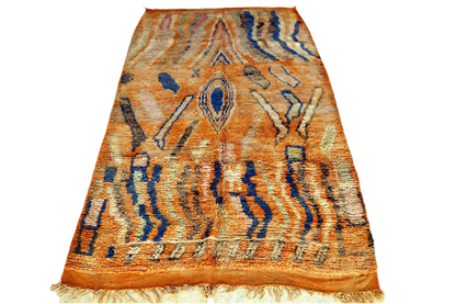 Blue orange Moroccan rectangle rug boujaad full