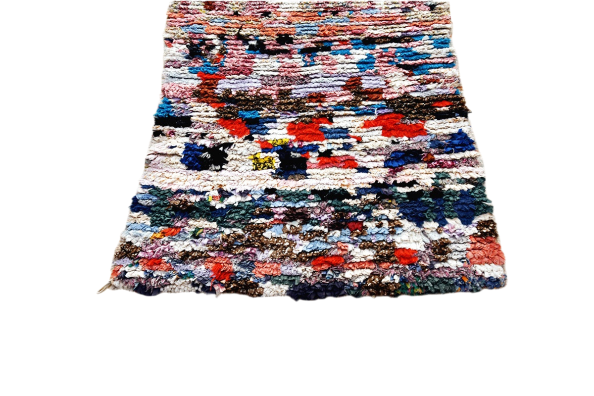 Blue red purple moroccan boucherouite top runner rag rug 