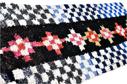 Blue white checker boucheoruite runner rug cosy
