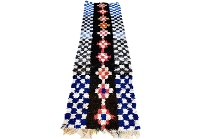 Blue white checker boucheoruite runner rug cosy full 