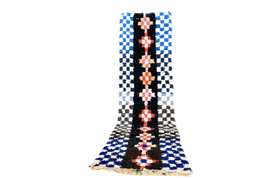 Blue white checker boucheoruite runner rug cosy standing