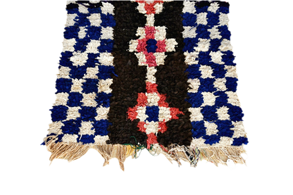 Blue white checker boucheoruite runner rug cosy tassels