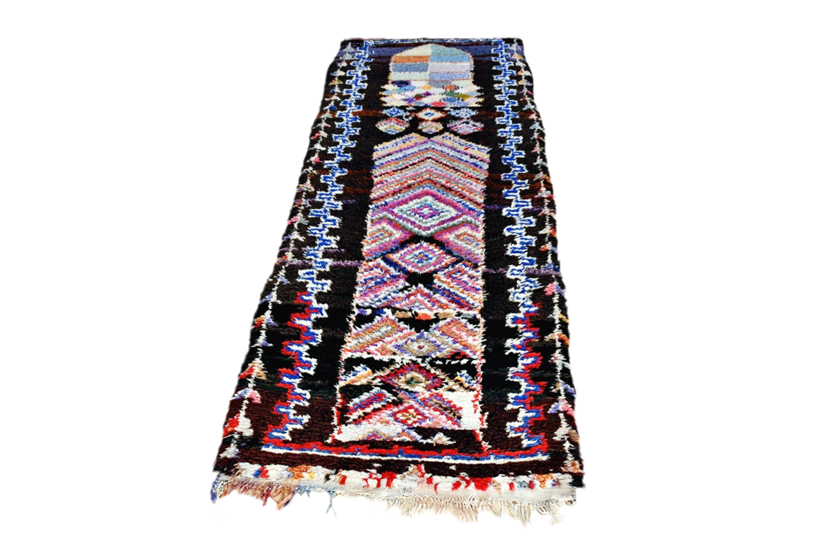 Boho black blue moroccan boucheoruite industrial wool rug full