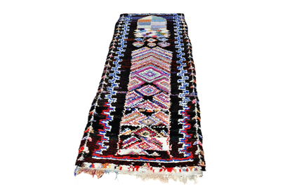 Boho black blue moroccan boucheoruite industrial wool rug full